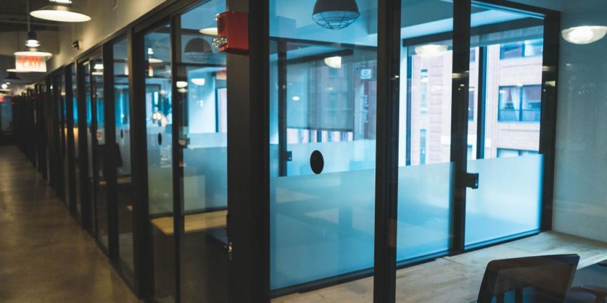 Home modern office corridor with glass partitions